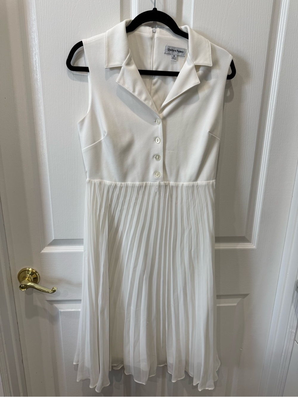 Shelby & Palmer White Collared Pleated Midi Dress